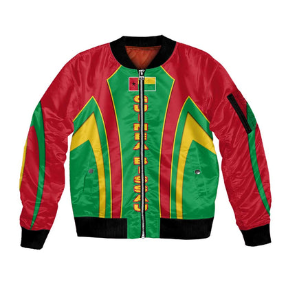 Guinea Bissau Sleeve Zip Bomber Jacket Red Green Yellow Stripe Design and Black Star - African Pride