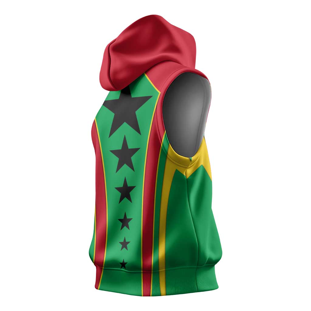 Guinea Bissau Sleeveless Hoodie Red Green Yellow Stripe Design and Black Star - African Pride