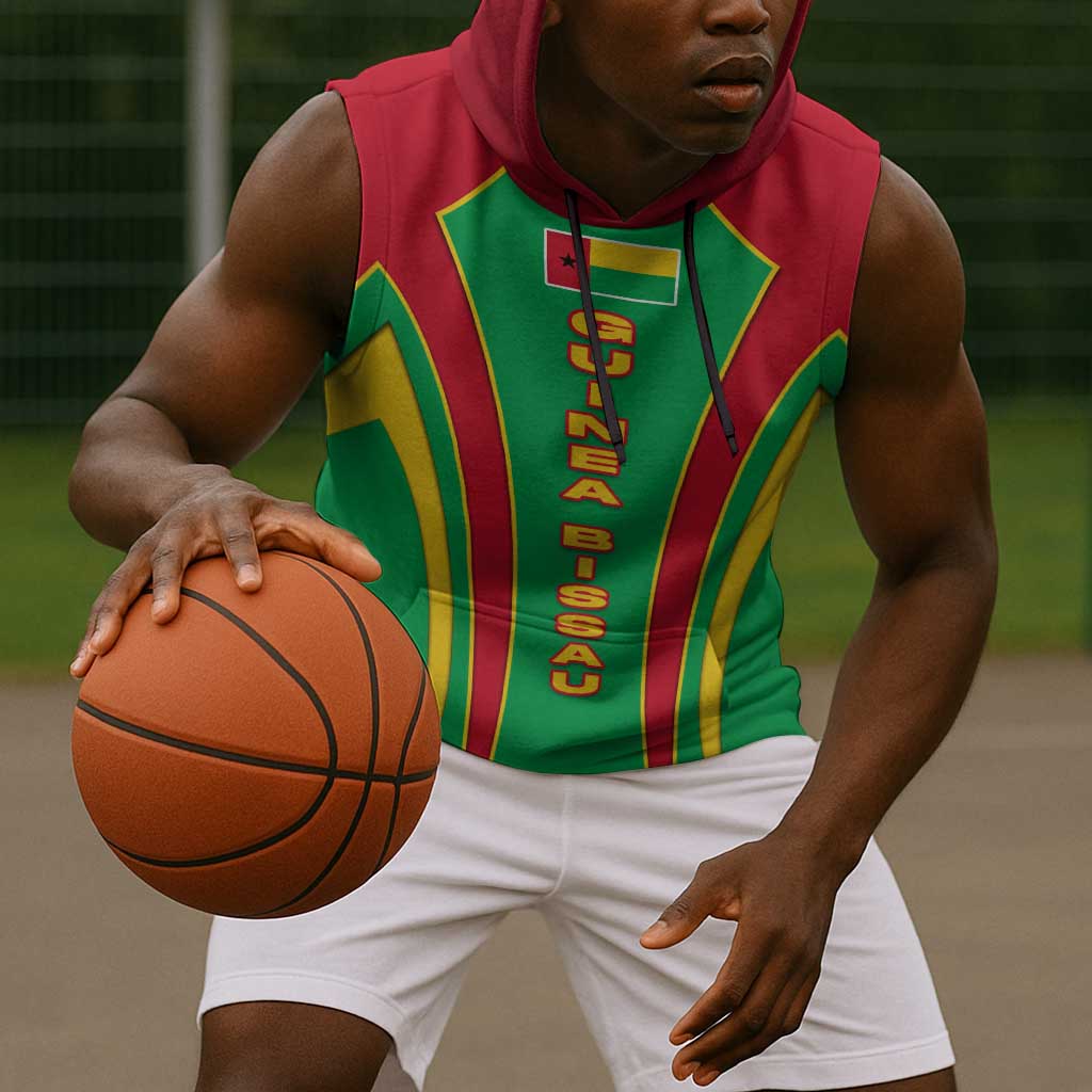 Guinea Bissau Sleeveless Hoodie Red Green Yellow Stripe Design and Black Star - African Pride