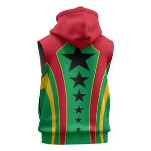 Guinea Bissau Sleeveless Zip Hoodie Red Green Yellow Stripe Design and Black Star - African Pride
