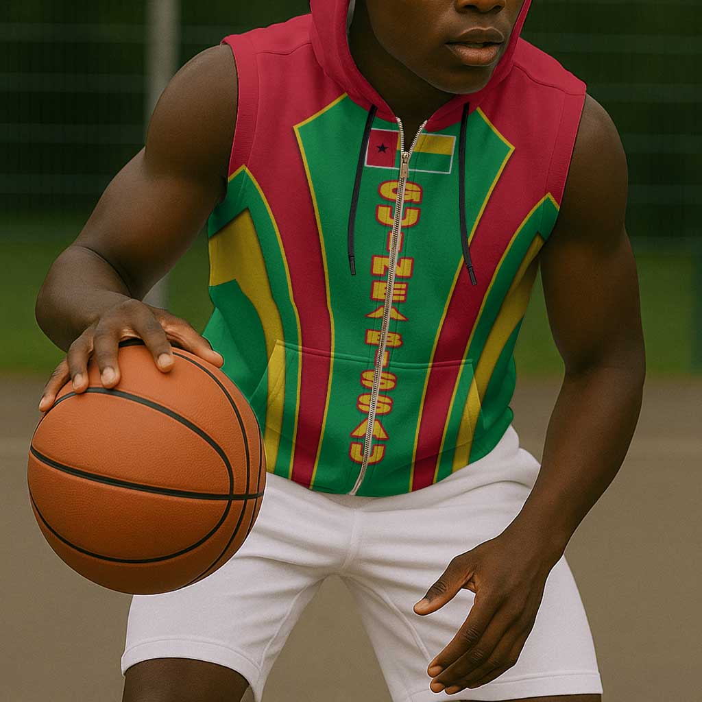 Guinea Bissau Sleeveless Zip Hoodie Red Green Yellow Stripe Design and Black Star - African Pride