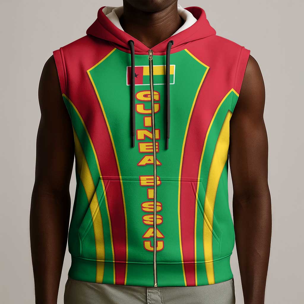 Guinea Bissau Sleeveless Zip Hoodie Red Green Yellow Stripe Design and Black Star - African Pride