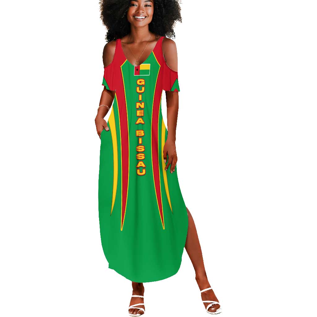 Guinea Bissau Summer Maxi Dress Red Green Yellow Stripe Design and Black Star - African Pride