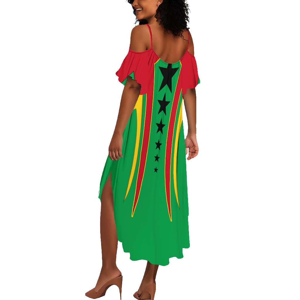 Guinea Bissau Summer Maxi Dress Red Green Yellow Stripe Design and Black Star by African Pride Guinea Bissau Summer Maxi Dress Red Green Yellow Stripe Design and Black Star by African Pride