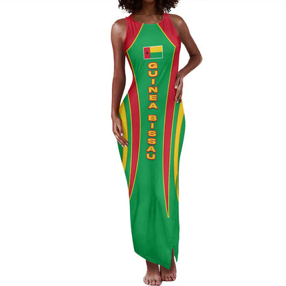 Guinea Bissau Tank Maxi Dress Red Green Yellow Stripe Design and Black Star - African Pride