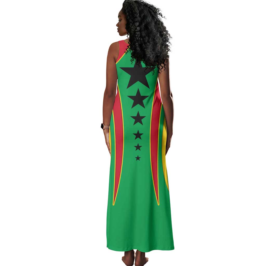Guinea Bissau Tank Maxi Dress Red Green Yellow Stripe Design and Black Star - African Pride