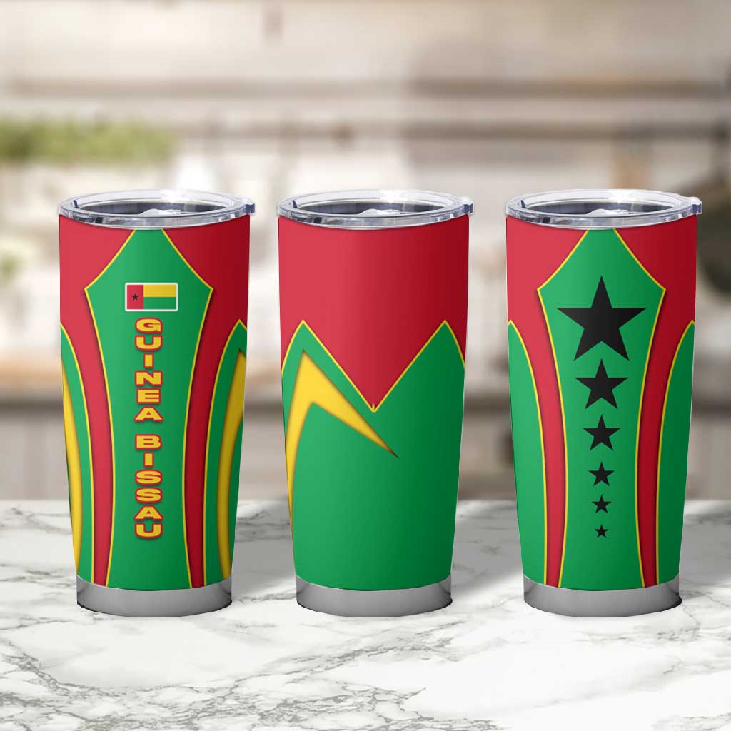 Guinea Bissau Tumbler Cup Red Green Yellow Stripe Design and Black Star - African Pride