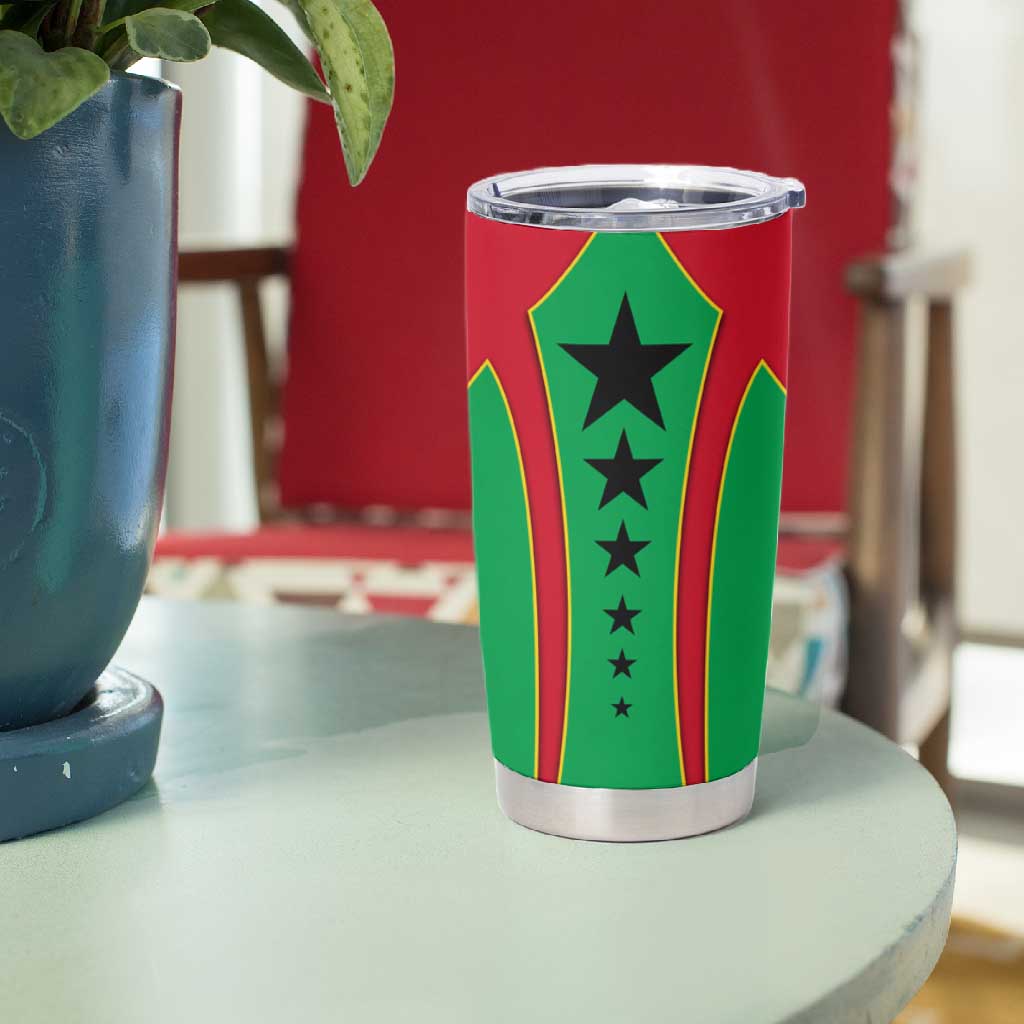 Guinea Bissau Tumbler Cup Red Green Yellow Stripe Design and Black Star - African Pride