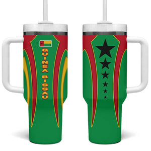 Guinea Bissau Tumbler With Handle Red Green Yellow Stripe Design and Black Star - African Pride