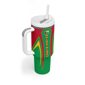 Guinea Bissau Tumbler With Handle Red Green Yellow Stripe Design and Black Star - African Pride
