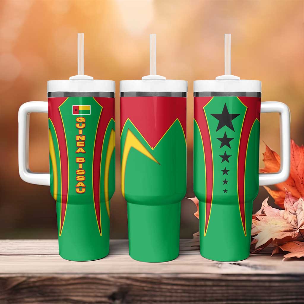 Guinea Bissau Tumbler With Handle Red Green Yellow Stripe Design and Black Star - African Pride