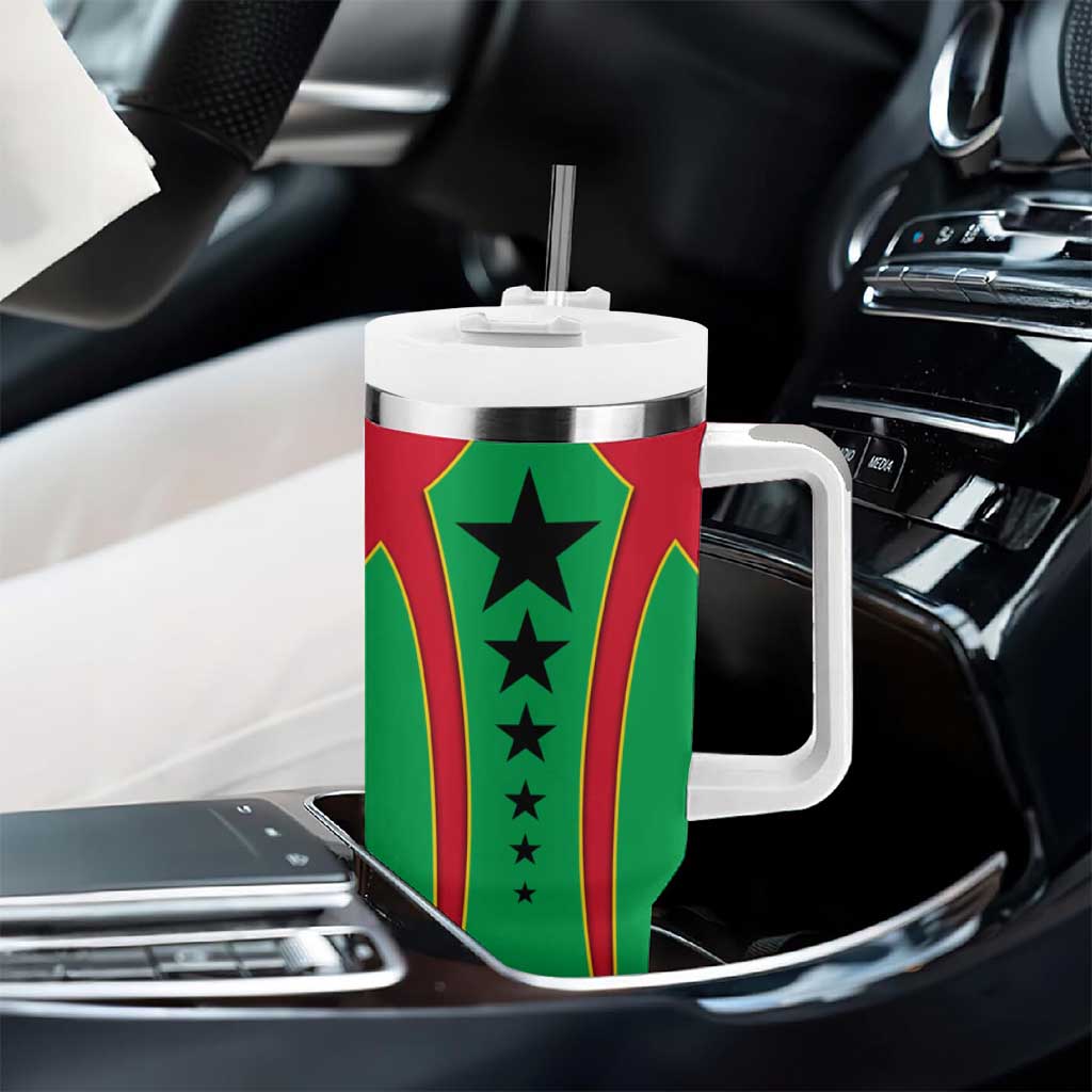 Guinea Bissau Tumbler With Handle Red Green Yellow Stripe Design and Black Star - African Pride