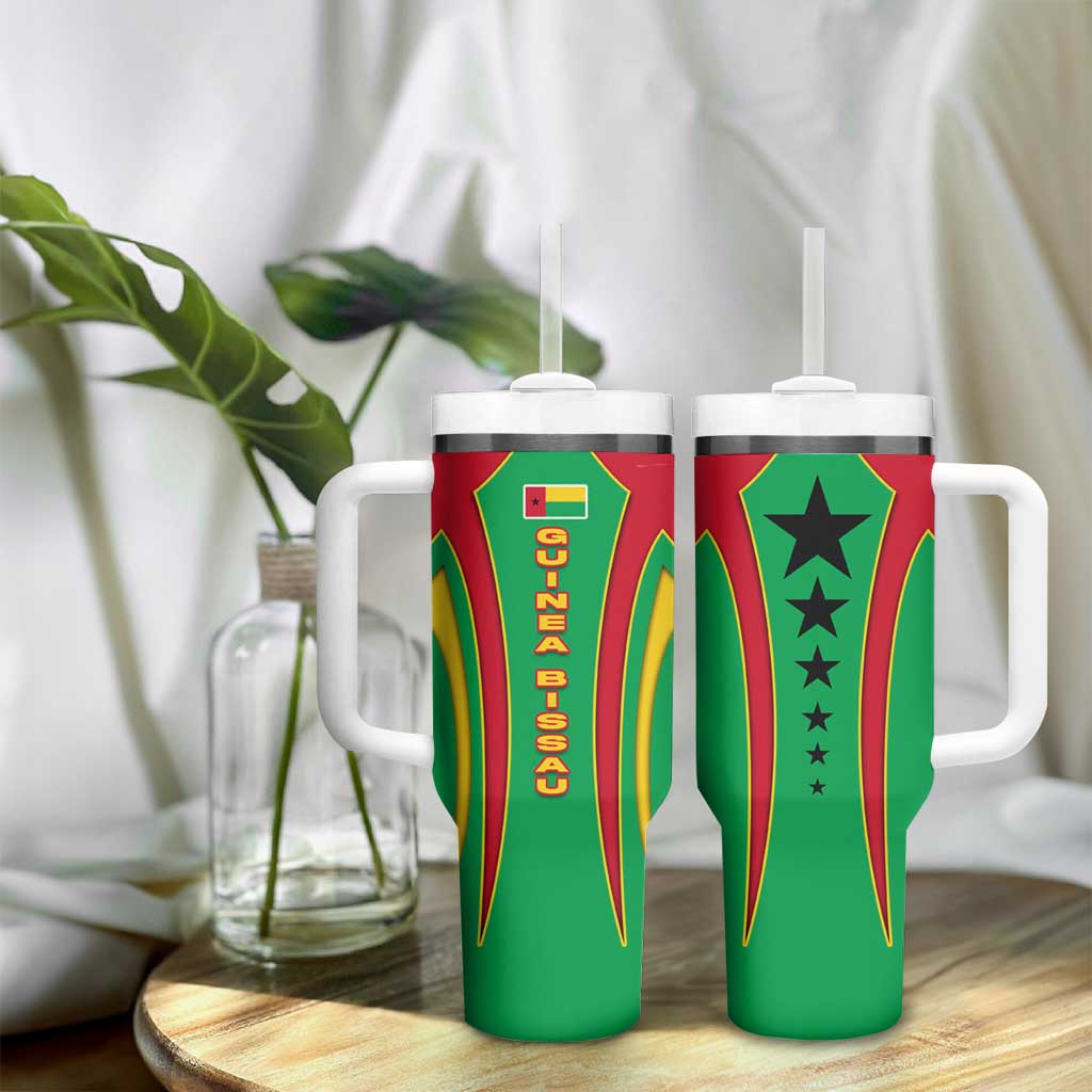 Guinea Bissau Tumbler With Handle Red Green Yellow Stripe Design and Black Star - African Pride