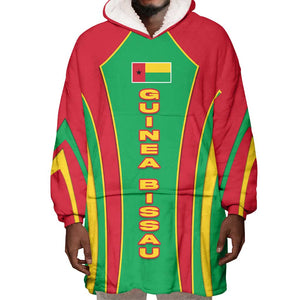 Guinea Bissau Wearable Blanket Hoodie Red Green Yellow Stripe Design and Black Star - African Pride