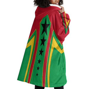 Guinea Bissau Wearable Blanket Hoodie Red Green Yellow Stripe Design and Black Star - African Pride