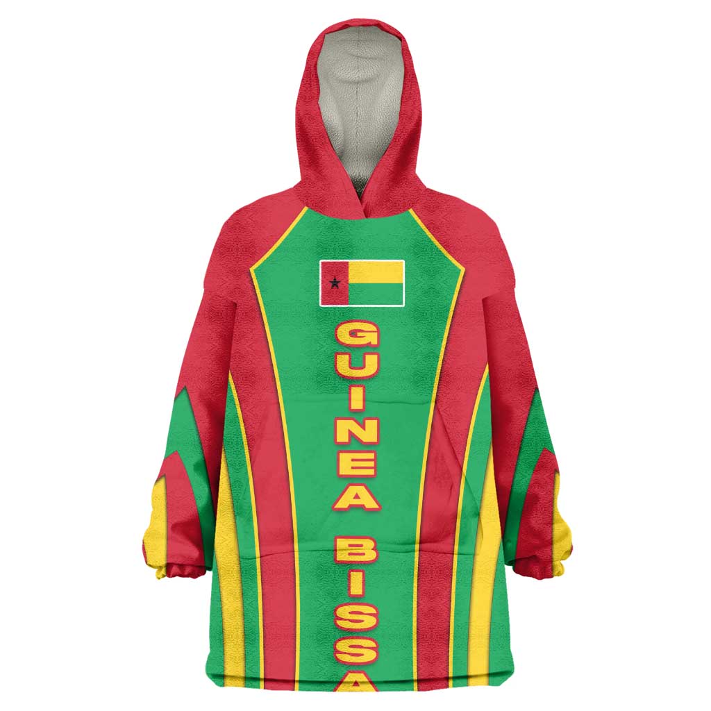 Guinea Bissau Wearable Blanket Hoodie Red Green Yellow Stripe Design and Black Star - African Pride