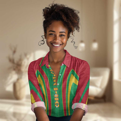Guinea Bissau Women Casual Shirt Red Green Yellow Stripe Design and Black Star - African Pride