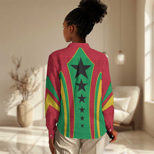 Guinea Bissau Women Casual Shirt Red Green Yellow Stripe Design and Black Star - African Pride