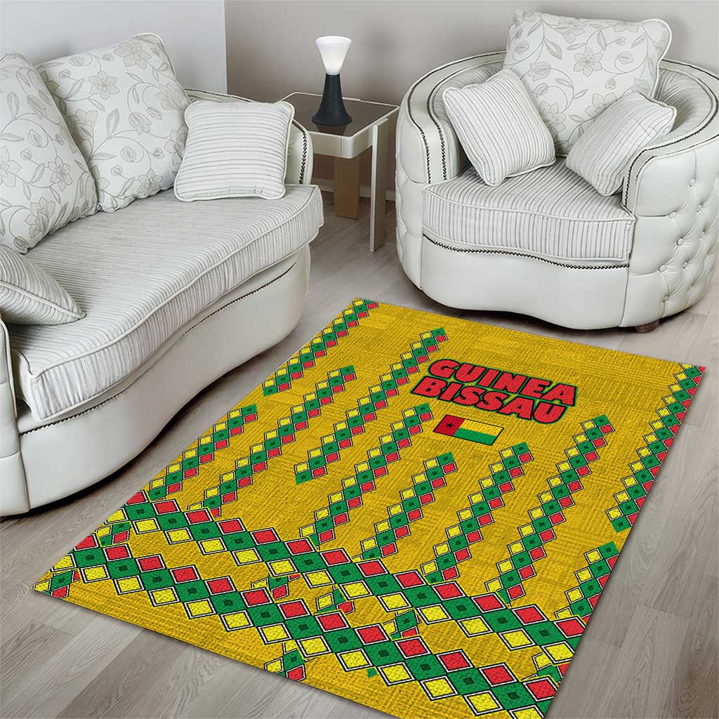 Guinea Bissau Area Rug Yellow Tribal Geometric Design and National Flag - African Pride