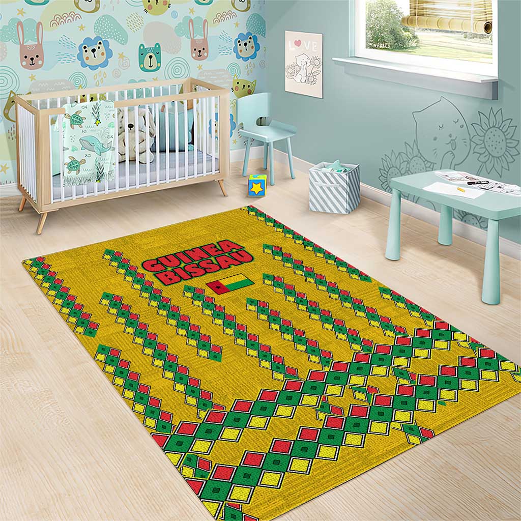 Guinea Bissau Area Rug Yellow Tribal Geometric Design and National Flag - African Pride