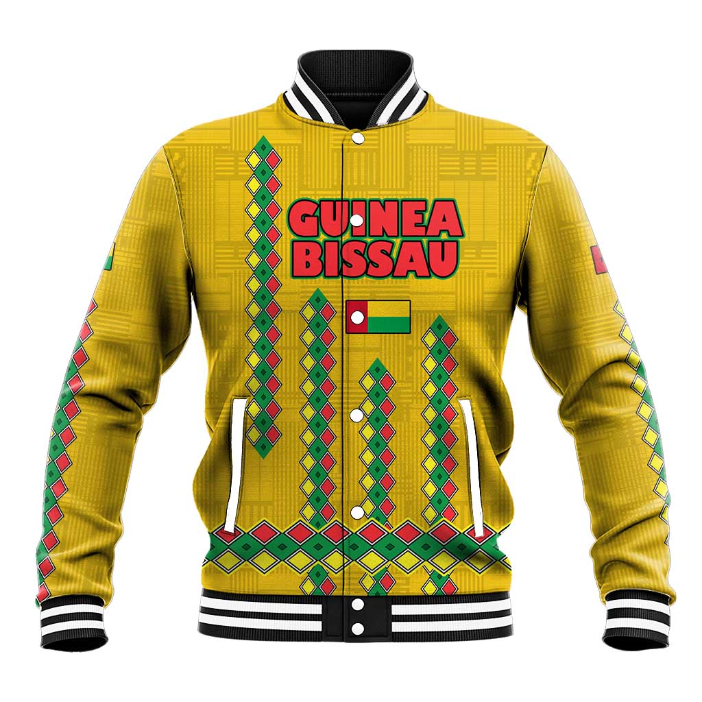 Guinea Bissau Baseball Jacket Yellow Tribal Geometric Design and National Flag - African Pride