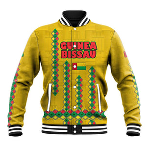 Guinea Bissau Baseball Jacket Yellow Tribal Geometric Design and National Flag - African Pride