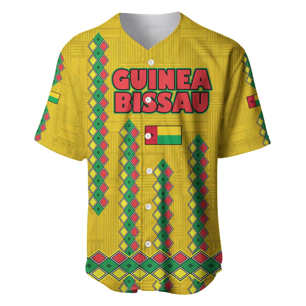 Guinea Bissau Baseball Jersey Yellow Tribal Geometric Design and National Flag - African Pride