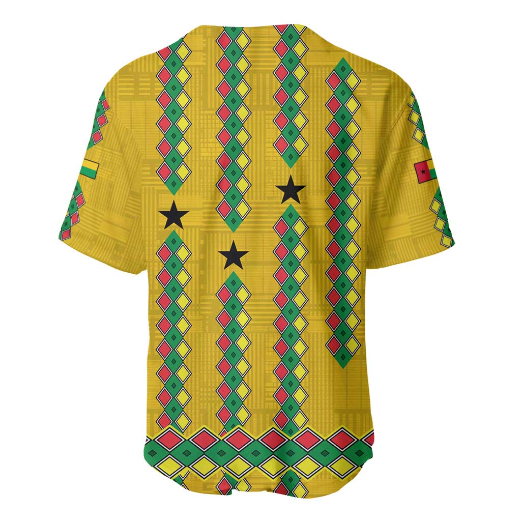 Guinea Bissau Baseball Jersey Yellow Tribal Geometric Design and National Flag - African Pride