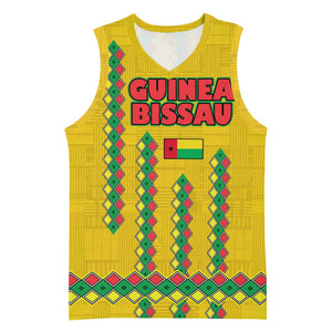 Guinea Bissau Basketball Jersey Yellow Tribal Geometric Design and National Flag - African Pride