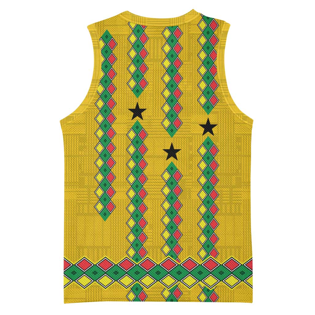 Guinea Bissau Basketball Jersey Yellow Tribal Geometric Design and National Flag - African Pride