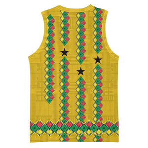 Guinea Bissau Basketball Jersey Yellow Tribal Geometric Design and National Flag - African Pride