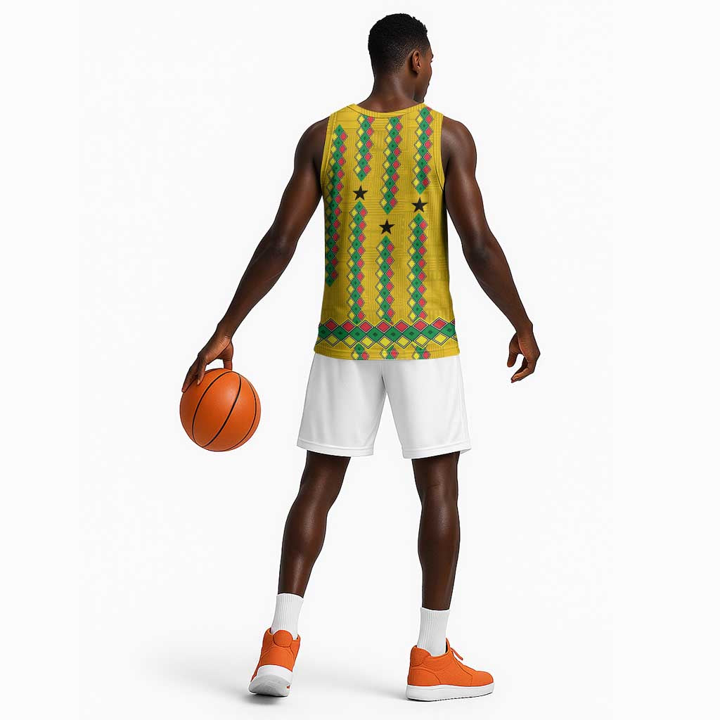 Guinea Bissau Basketball Jersey Yellow Tribal Geometric Design and National Flag - African Pride