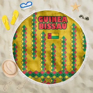 Guinea Bissau Beach Blanket Yellow Tribal Geometric Design and National Flag - African Pride