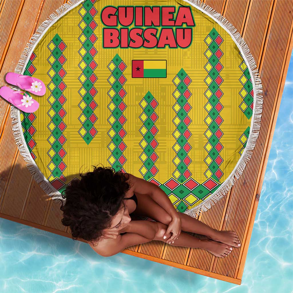 Guinea Bissau Beach Blanket Yellow Tribal Geometric Design and National Flag - African Pride
