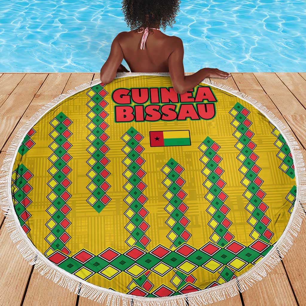 Guinea Bissau Beach Blanket Yellow Tribal Geometric Design and National Flag - African Pride