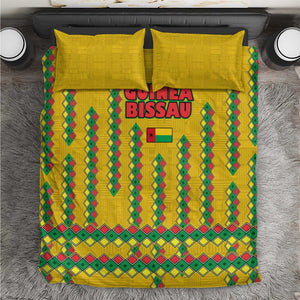 Guinea Bissau Bedding Set Yellow Tribal Geometric Design and National Flag - African Pride