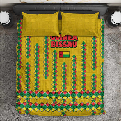 Guinea Bissau Bedding Set Yellow Tribal Geometric Design and National Flag - African Pride