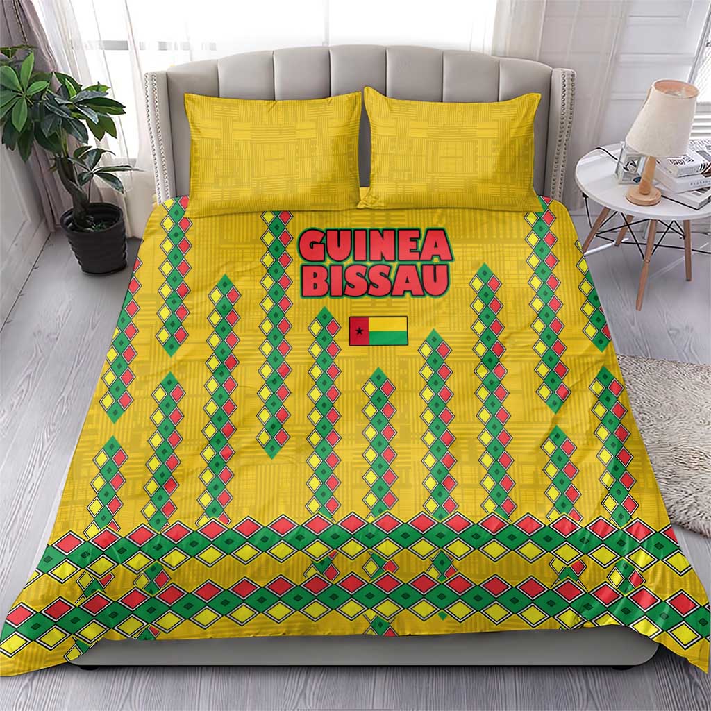 Guinea Bissau Bedding Set Yellow Tribal Geometric Design and National Flag - African Pride