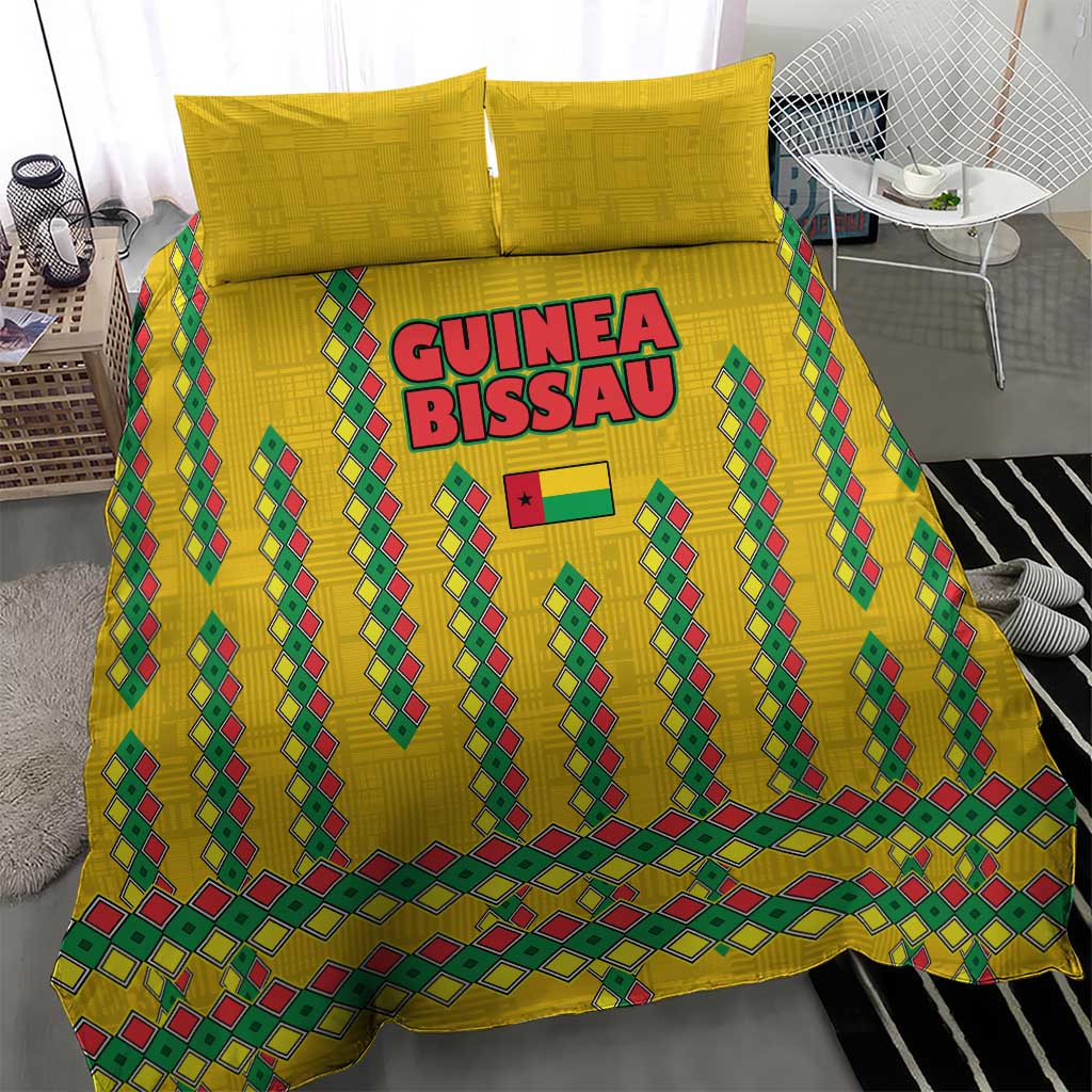 Guinea Bissau Bedding Set Yellow Tribal Geometric Design and National Flag - African Pride