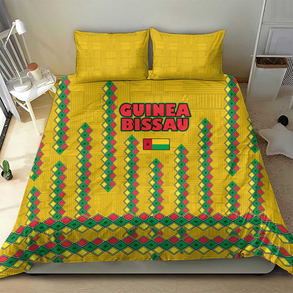 Guinea Bissau Bedding Set Yellow Tribal Geometric Design and National Flag - African Pride