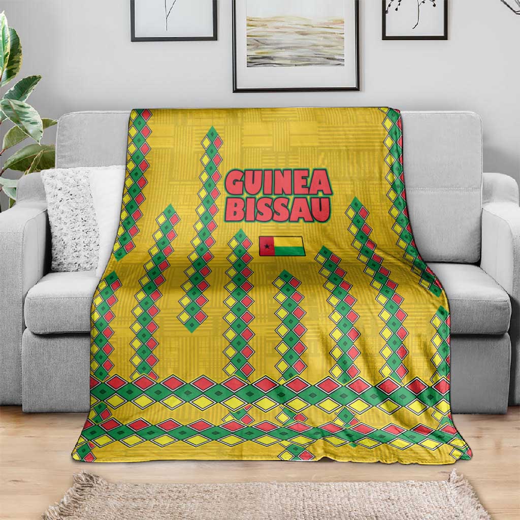 Guinea Bissau Blanket Yellow Tribal Geometric Design and National Flag - African Pride