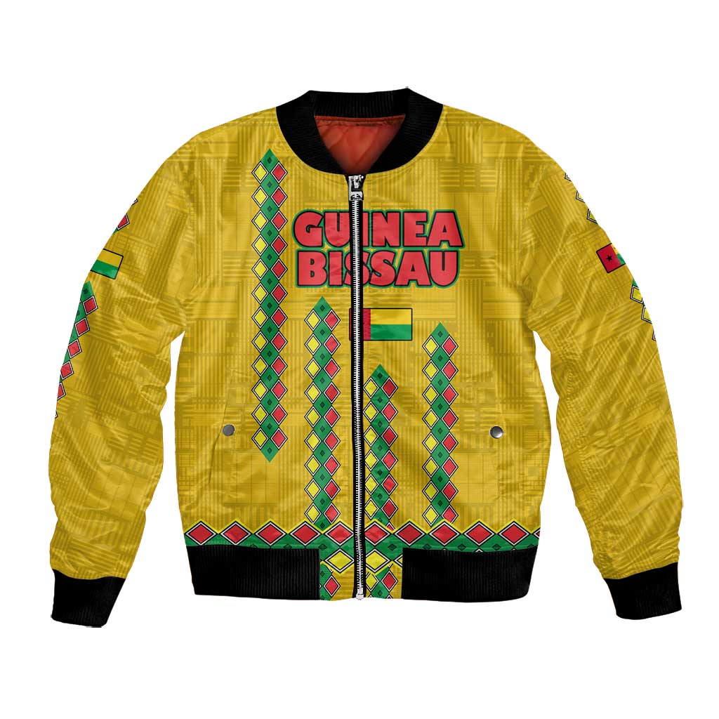 Guinea Bissau Bomber Jacket Yellow Tribal Geometric Design and National Flag - African Pride