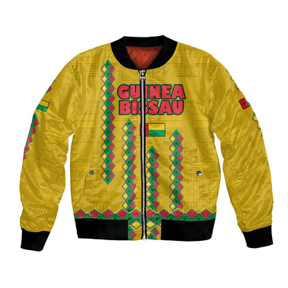 Guinea Bissau Bomber Jacket Yellow Tribal Geometric Design and National Flag - African Pride