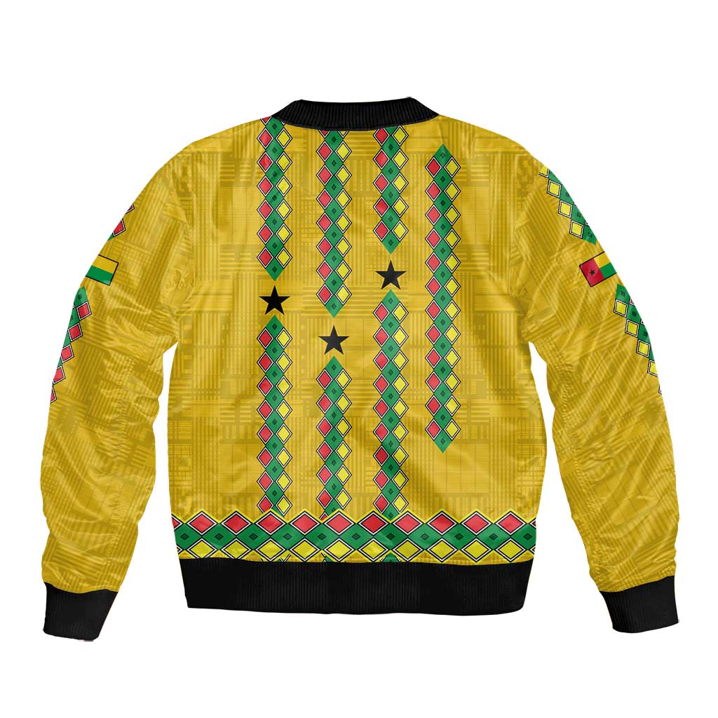 Guinea Bissau Bomber Jacket Yellow Tribal Geometric Design and National Flag - African Pride