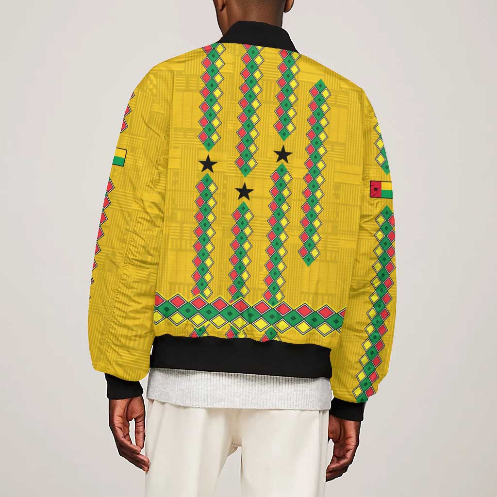 Guinea Bissau Bomber Jacket Yellow Tribal Geometric Design and National Flag - African Pride