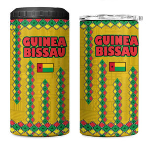 Guinea Bissau 4 in 1 Can Cooler Tumbler Yellow Tribal Geometric Design and National Flag - African Pride