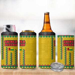 Guinea Bissau 4 in 1 Can Cooler Tumbler Yellow Tribal Geometric Design and National Flag - African Pride
