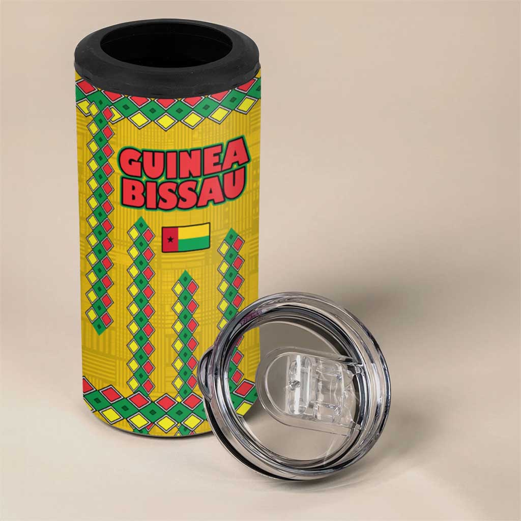 Guinea Bissau 4 in 1 Can Cooler Tumbler Yellow Tribal Geometric Design and National Flag - African Pride