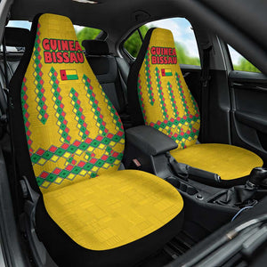 Guinea Bissau Car Seat Cover Yellow Tribal Geometric Design and National Flag - African Pride