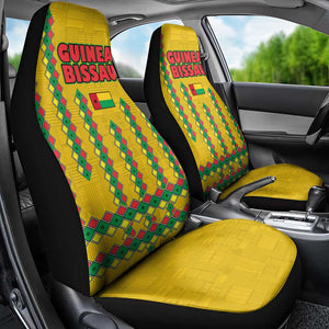 Guinea Bissau Car Seat Cover Yellow Tribal Geometric Design and National Flag - African Pride